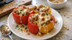 Peperoni ripieni in friggitrice ad aria: gratinati fuori e filanti di provola